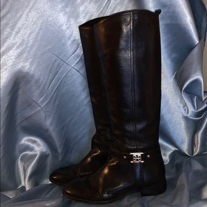 TORY BURCH Black Knee High Leather Boots 8 M